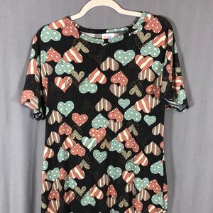 EUC Lularoe Marie Floor Length Stars&Stripes Hearts Dress - Sz M